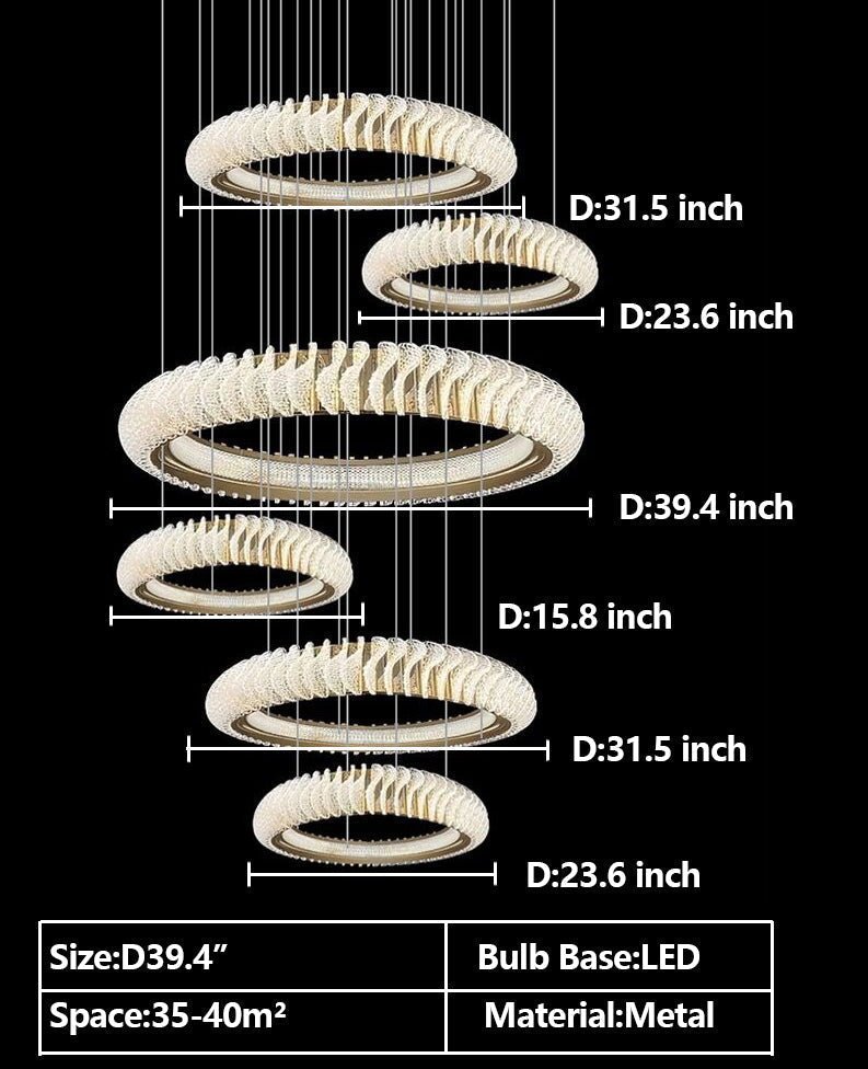 Extra Large Multi - layers Rings Crystal Chandelier Modern Art Waves Creative Pendant Light For High - ciling Foyer/Hallway/Staircase - 4 Layers:D39.4"GoldWarm Lightgayusan