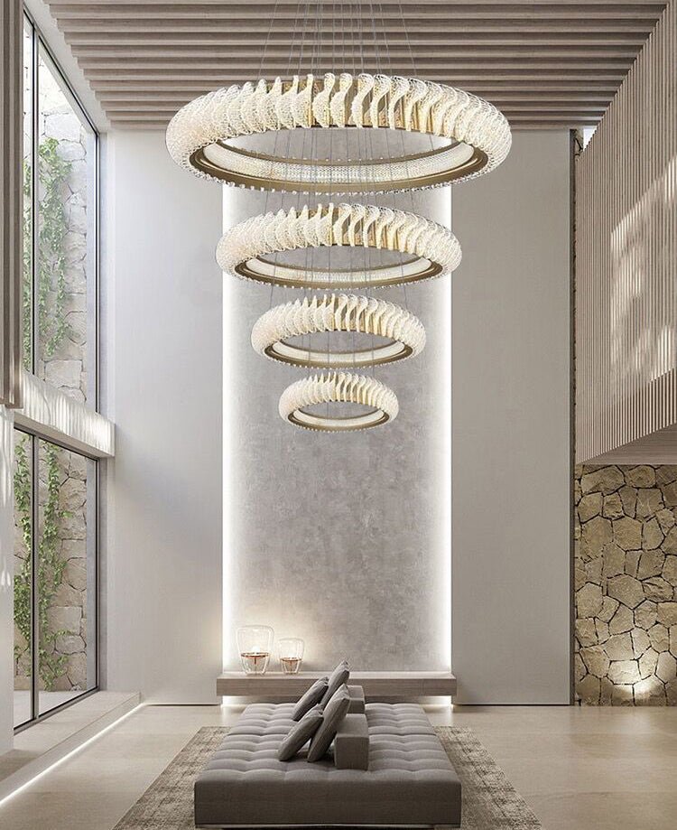 Extra Large Multi - layers Rings Crystal Chandelier Modern Art Waves Creative Pendant Light For High - ciling Foyer/Hallway/Staircase - 4 Layers:D39.4"GoldWarm Lightgayusan