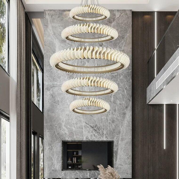Extra Large Multi - layers Rings Crystal Chandelier Modern Art Waves Creative Pendant Light For High - ciling Foyer/Hallway/Staircase - 4 Layers:D39.4"GoldWarm Lightgayusan