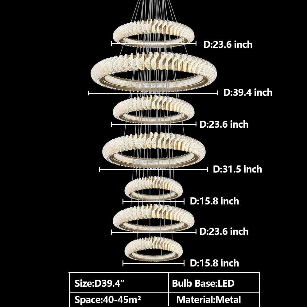 Extra Large Multi - layers Rings Crystal Chandelier Modern Art Waves Creative Pendant Light For High - ciling Foyer/Hallway/Staircase - 4 Layers:D39.4"GoldWarm Lightgayusan