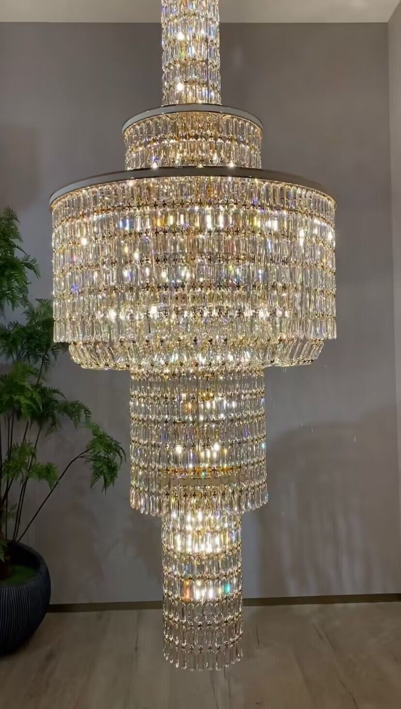 Extra Large Muti - tiered Round Crystal Chandelier with White Leather for High - ceiling - D39.4"*H104.7" (D100cm*H266cm)/95kgWarm Lightgayusan