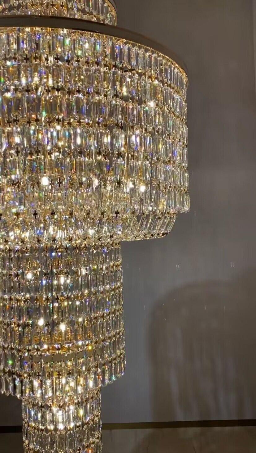 Extra Large Muti - tiered Round Crystal Chandelier with White Leather for High - ceiling - D39.4"*H104.7" (D100cm*H266cm)/95kgWarm Lightgayusan