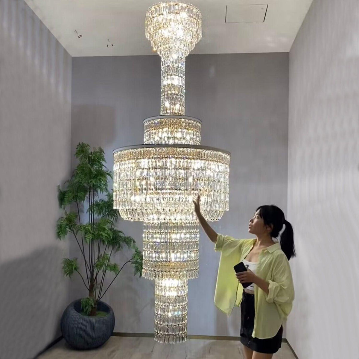 Extra Large Muti - tiered Round Crystal Chandelier with White Leather for High - ceiling - D39.4"*H104.7" (D100cm*H266cm)/95kgWarm Lightgayusan