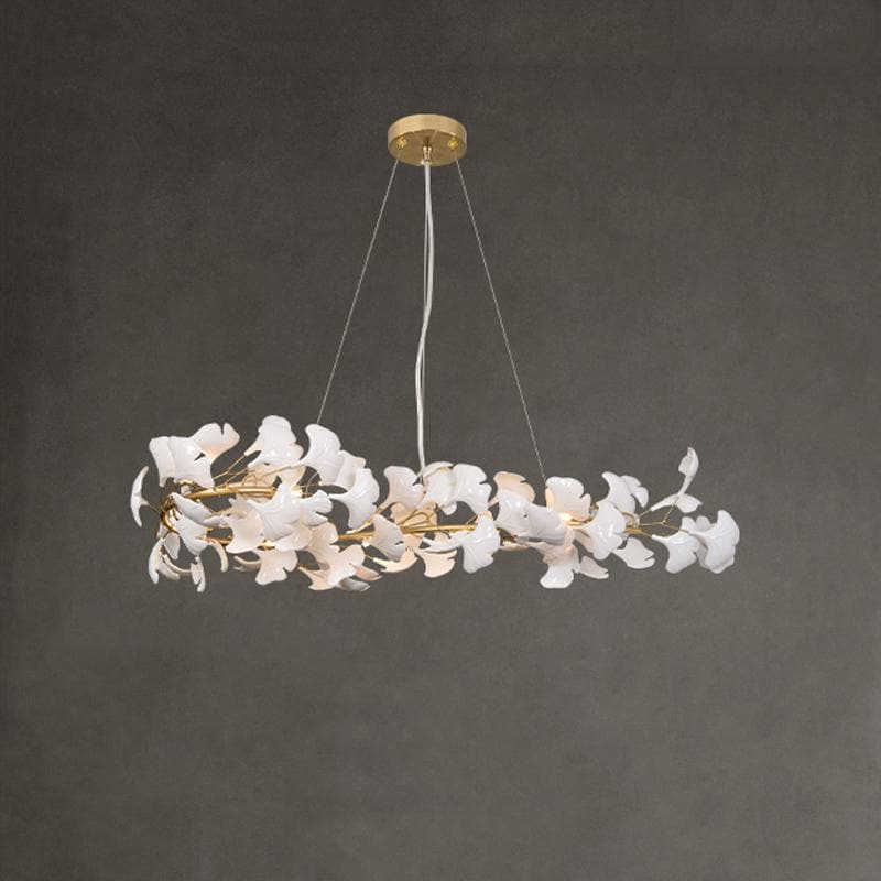 Long Modern Ceramic Ginkgo Tree Petal Chandelier Diameter 35"