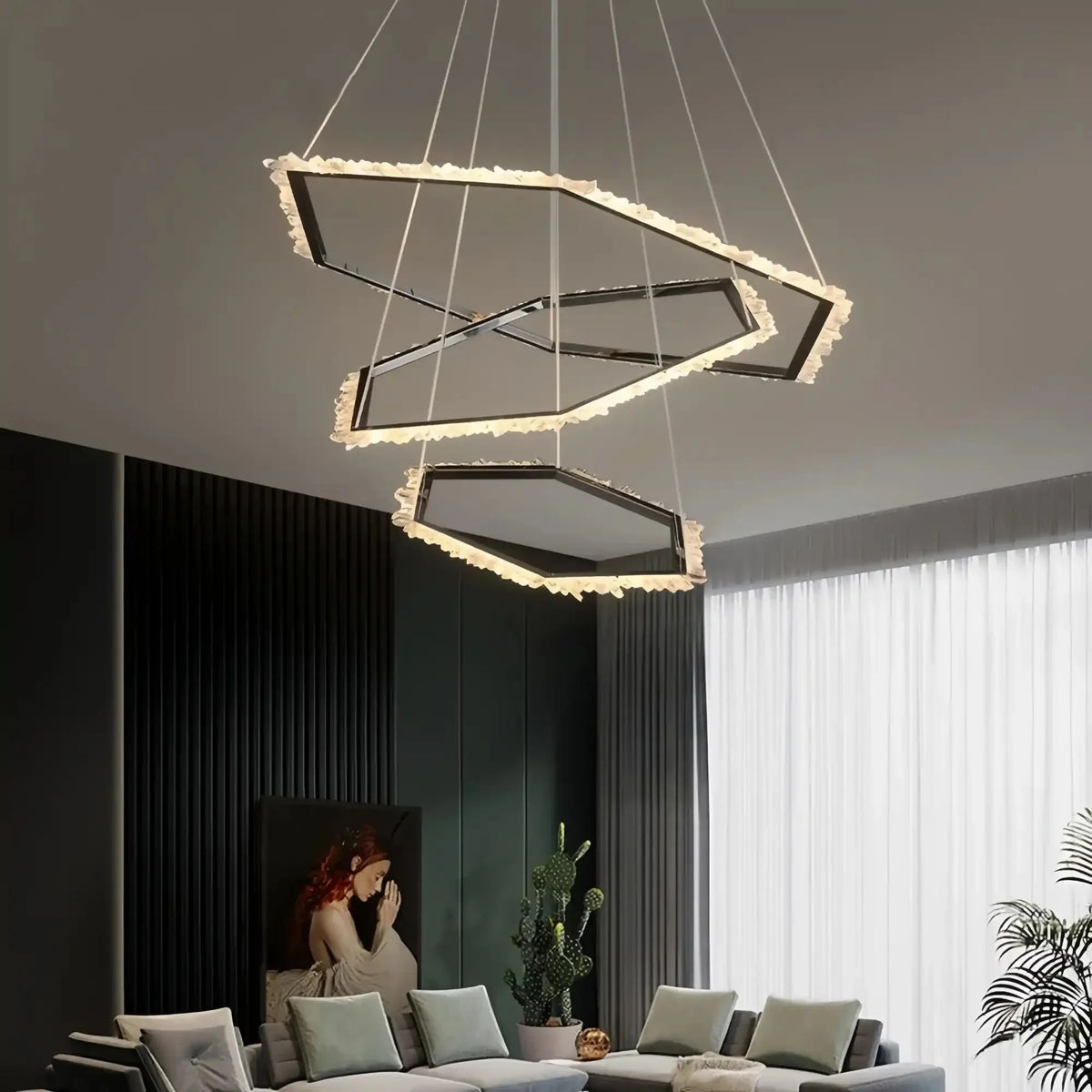 Gina Hexagonal Rock Crystal Black Ring Chandelier - Style Cgayusan