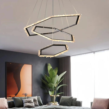 Gina Hexagonal Rock Crystal Black Ring Chandelier - Style Agayusan