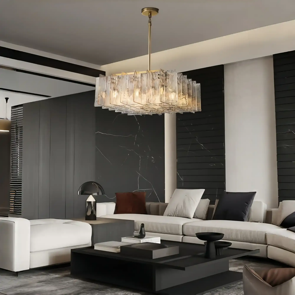 Lattic Clear/Smoke Class Square Chandelier 37'' For living room-Brass-Clear-Blushlighting