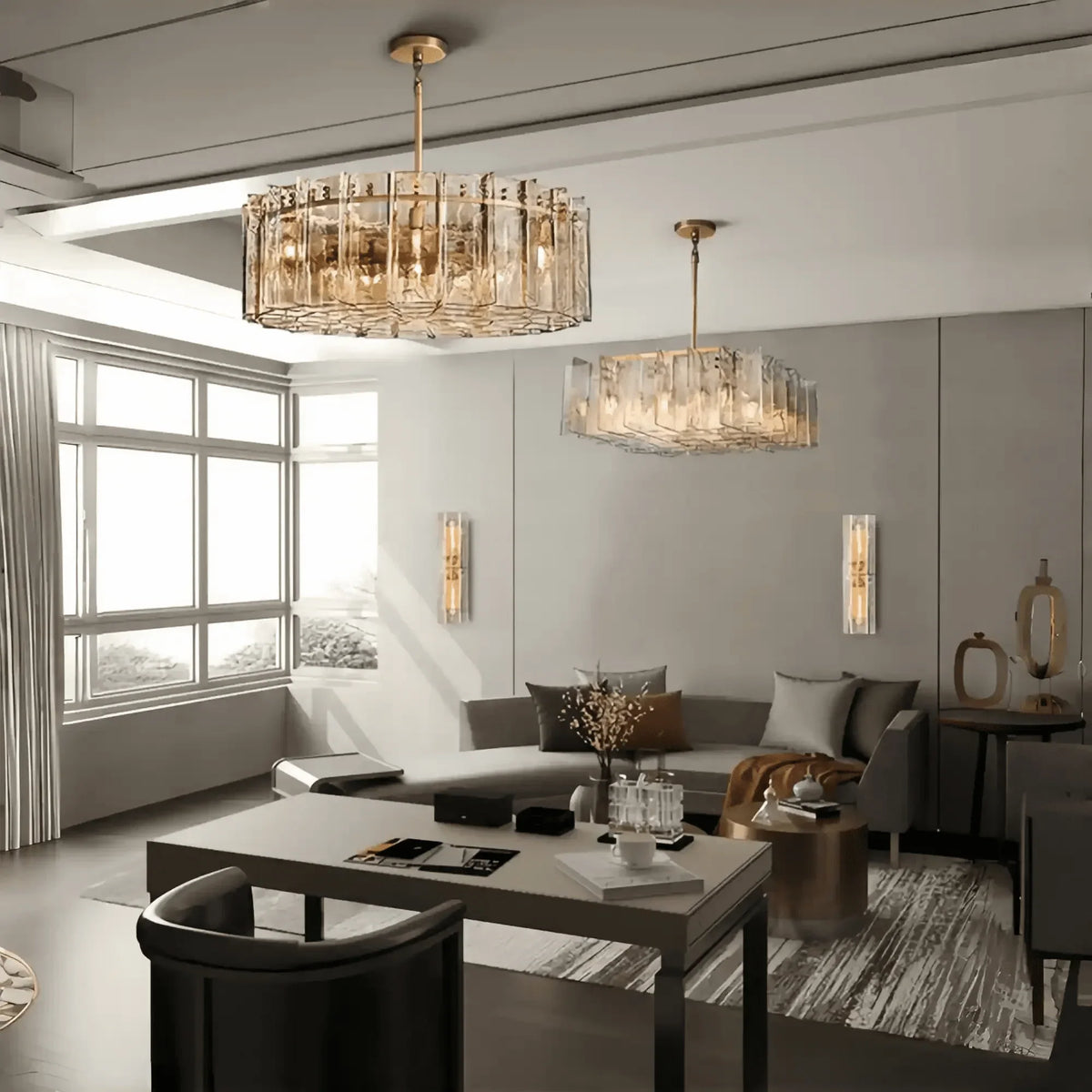 Lattic Smoke Glass Round Chandelier 36'' 48'' - 36''ClearLacquered Burnished BrassBlushlighting