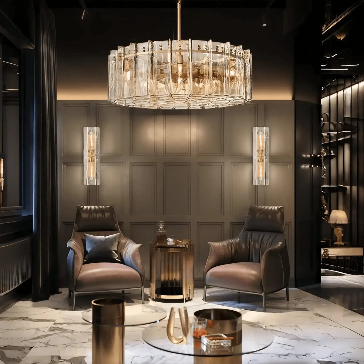 Lattic Smoke Glass Round Chandelier 36'' 48'' - 48''ClearLacquered Burnished BrassBlushlighting
