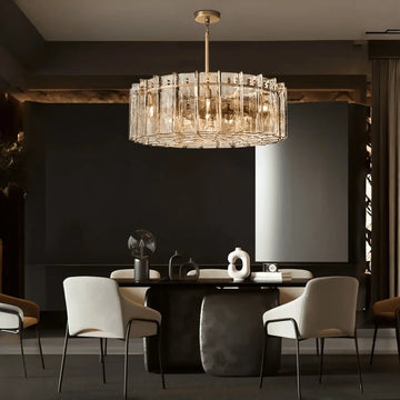Lattic Smoke Glass Round Chandelier 36'' 48'' - 48''ClearLacquered Burnished BrassBlushlighting