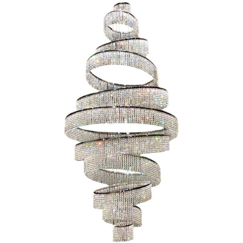 Long Crystal Tassel Rings Chandelier Extra Large Living Room Staircase High Ceiling Lighting Fixture - 11 Rings/ D47.2"*H118.1"Warm Lightgayusan