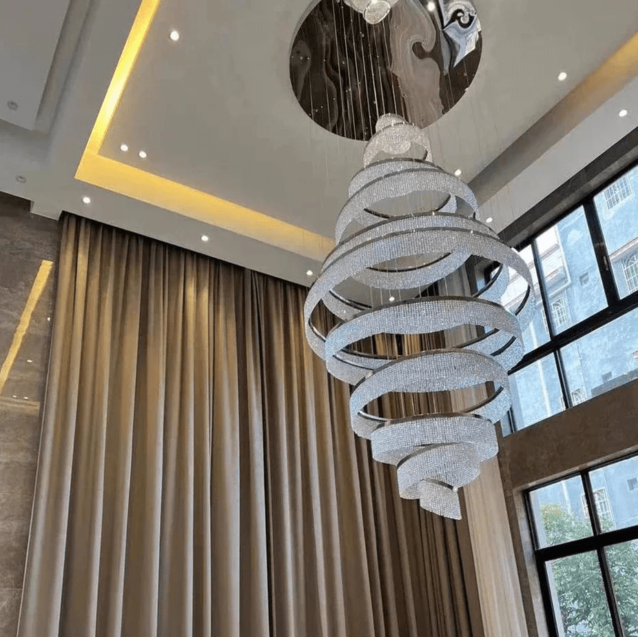 Long Crystal Tassel Rings Chandelier Extra Large Living Room Staircase High Ceiling Lighting Fixture - 11 Rings/ D47.2"*H118.1"Warm Lightgayusan