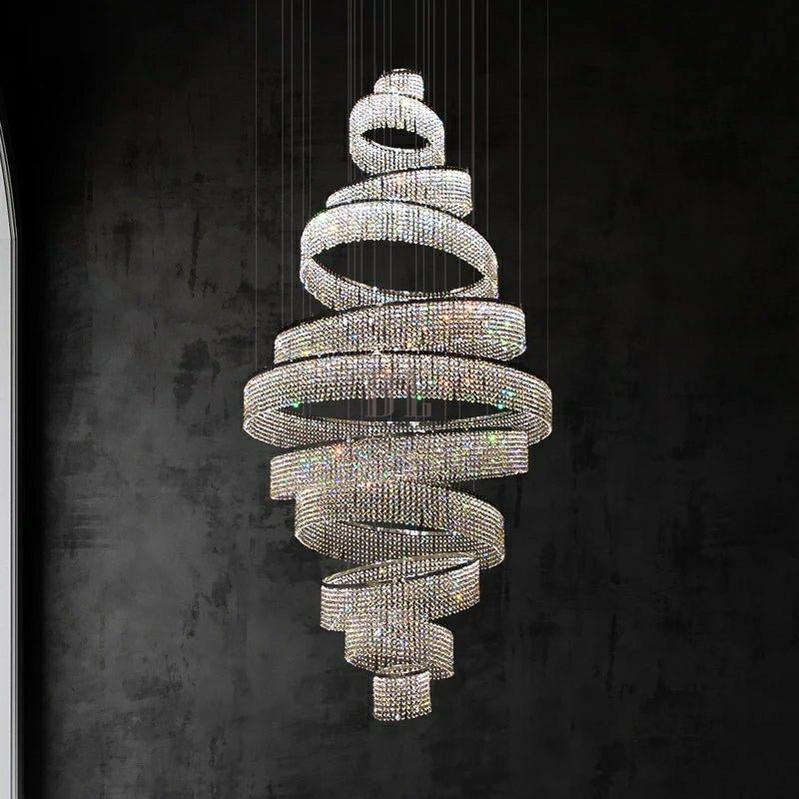 Long Crystal Tassel Rings Chandelier Extra Large Living Room Staircase High Ceiling Lighting Fixture - 11 Rings/ D47.2"*H118.1"Warm Lightgayusan