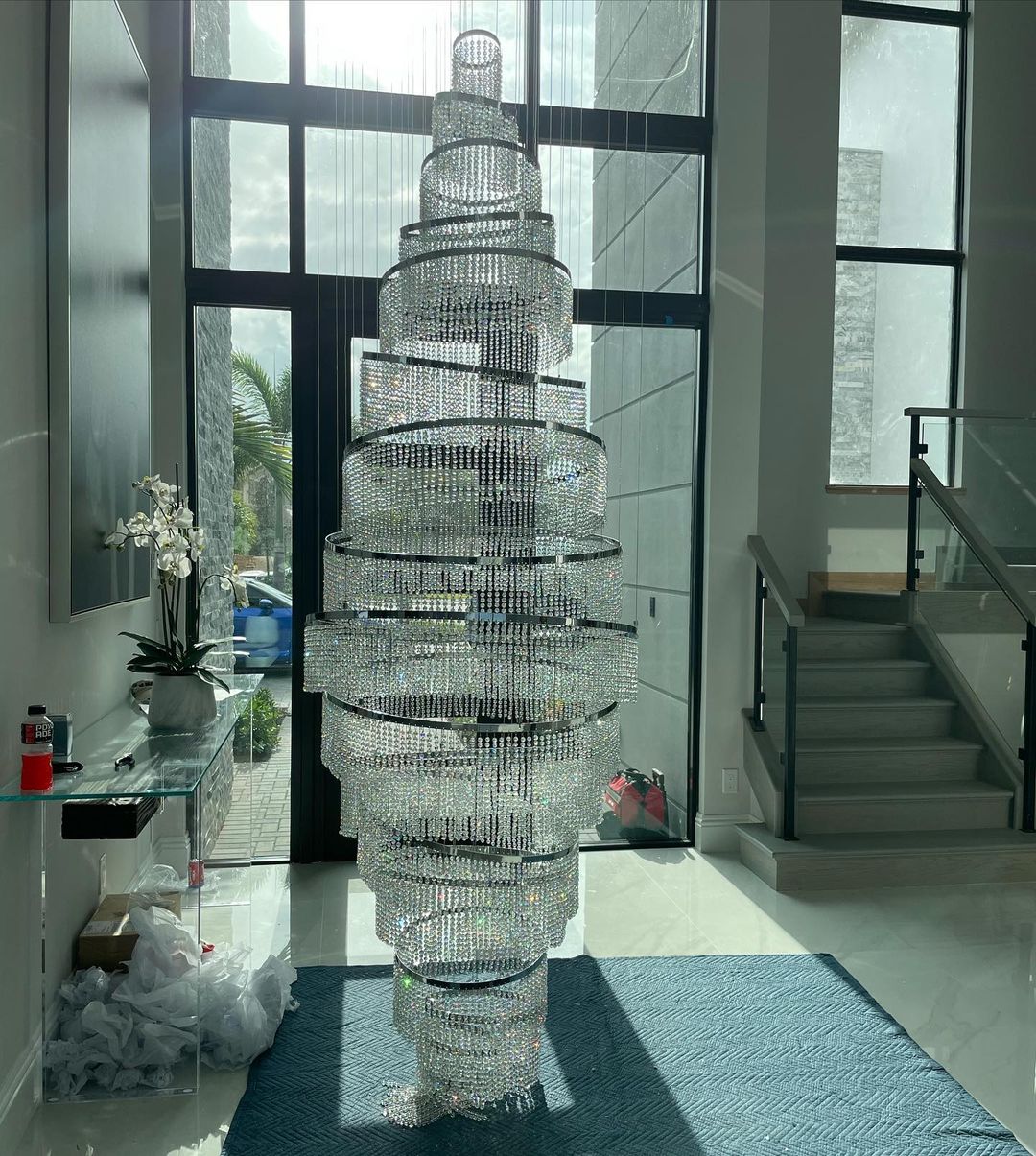 Long Crystal Tassel Rings Chandelier Extra Large Living Room Staircase High Ceiling Lighting Fixture - 11 Rings/ D47.2"*H118.1"Warm Lightgayusan