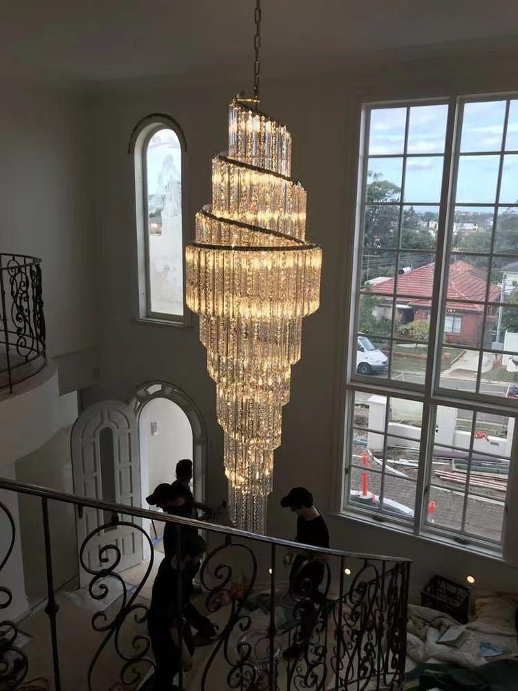 Luxury Spiral Crystal Chandelier for High - ceiling/Foyer/Staircase - D31.5"*H126"/110kgDimmable Warm Lightgayusan