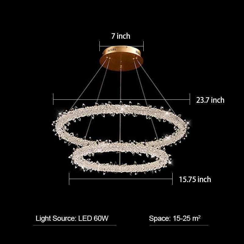 Modern 3 - Ring Halo Crystal Chandelier for Living Room/Bedroom - 2 Rings/ D23.7"+D15.75"Warm Lightgayusan