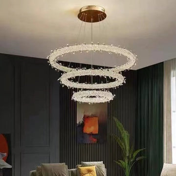 Modern 3 - Ring Halo Crystal Chandelier for Living Room/Bedroom - 1 Ring/D19.7"*H118.1"Warm Lightgayusan