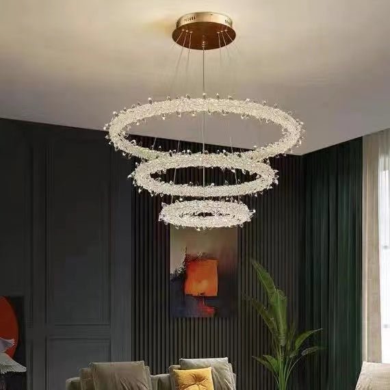 Modern 3 - Ring Halo Crystal Chandelier for Living Room/Bedroom - 1 Ring/D19.7"*H118.1"Warm Lightgayusan