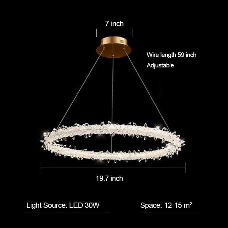 Modern 3 - Ring Halo Crystal Chandelier for Living Room/Bedroom - 1 Ring/D19.7"*H118.1"Warm Lightgayusan