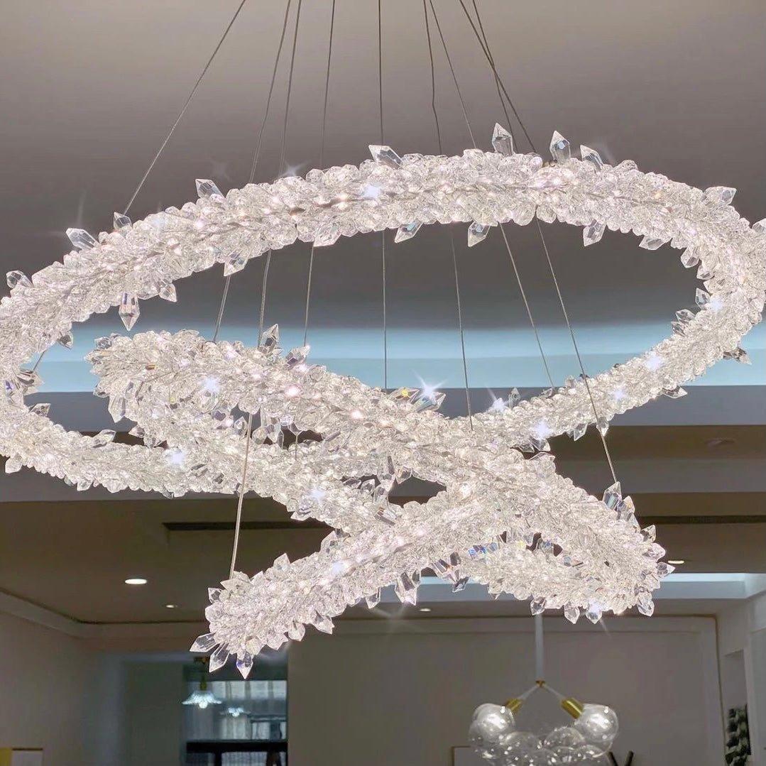 Modern 3 - Ring Halo Crystal Chandelier for Living Room/Bedroom - 1 Ring/D19.7"*H118.1"Warm Lightgayusan
