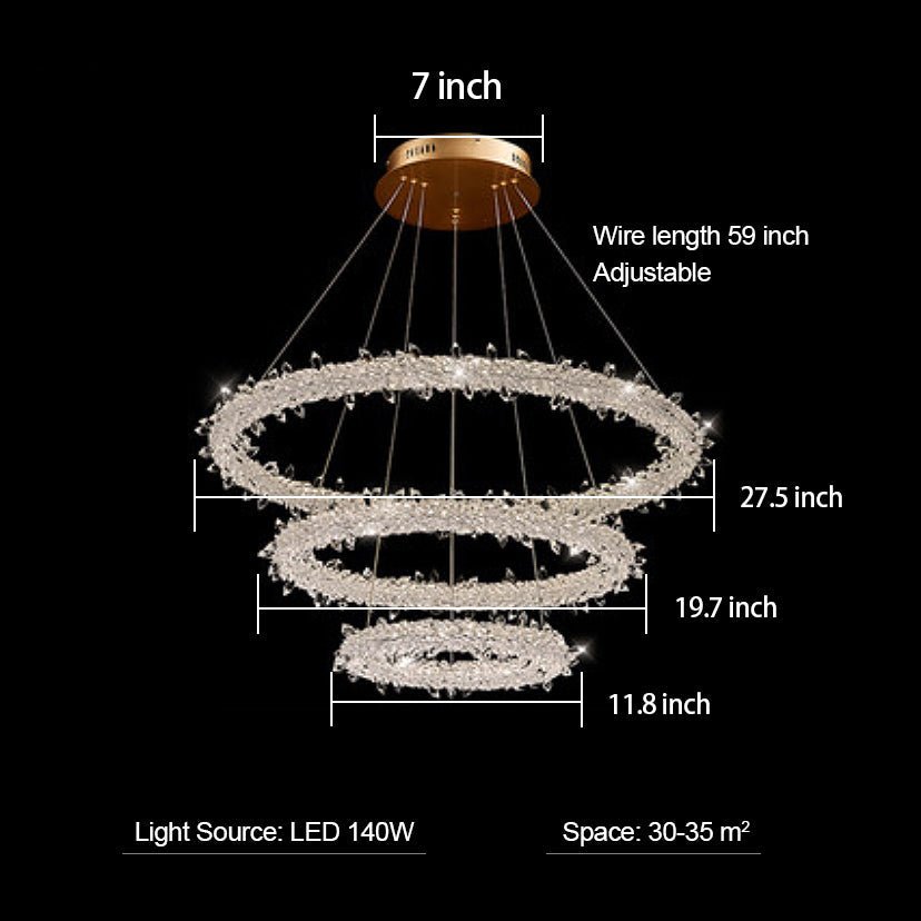 Modern 3 - Ring Halo Crystal Chandelier for Living Room/Bedroom - 3 Rings/ D27.5"+D19.7"+D11.8"Warm Lightgayusan