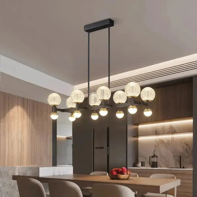 Modern Black Linear Dining Room Chandelier 12/16 Lights - 12 LightWarm White 3000Kgayusan