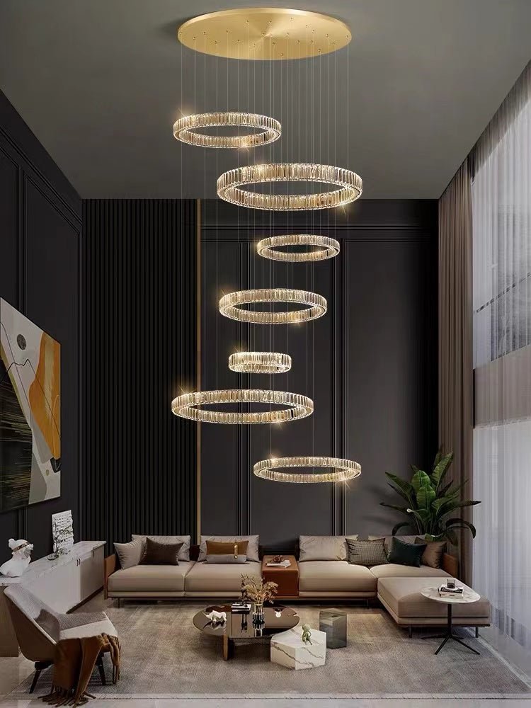 Modern Layered Ring Crystal Chandelier For High Ceiling Living Room /Foryer/Stairscase - 5 Rings:D23.6"*H78.7"Warm Lightgayusan
