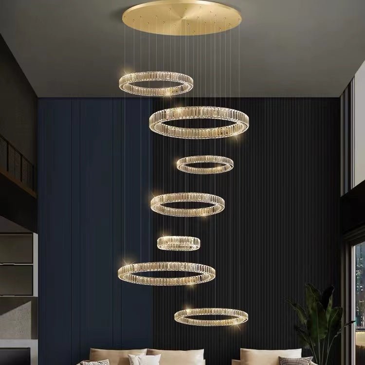 Modern Layered Ring Crystal Chandelier For High Ceiling Living Room /Foryer/Stairscase - 5 Rings:D23.6"*H78.7"Warm Lightgayusan