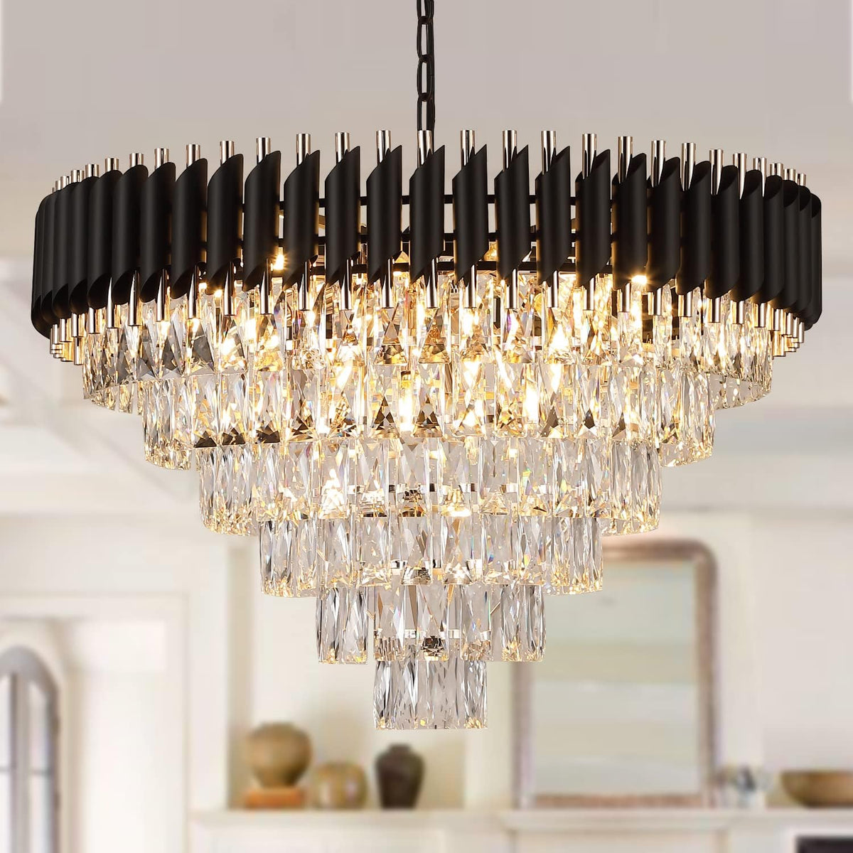 Modern Luxury Multi - Tier Oval/Round Crystal Tiered Chandelier - Round/D29.5"*H18.9"/6 TiersWarm Lightgayusan