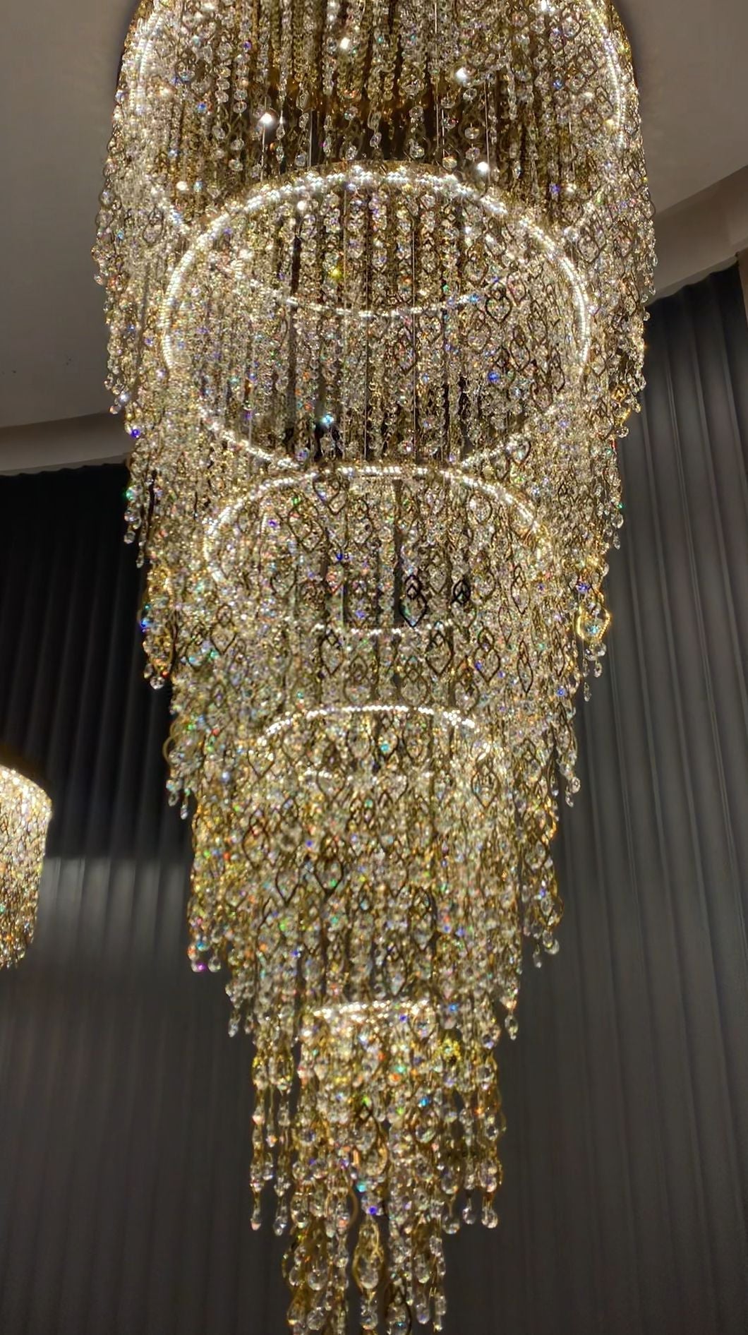 Modern Round 5 - Layer Crystal Tassel Chandelier for Villa/Staircase/Foyer/Living Room - D39.37''*H94.48''(D100cm*H240cm)/62.2kgWarm Lightgayusan