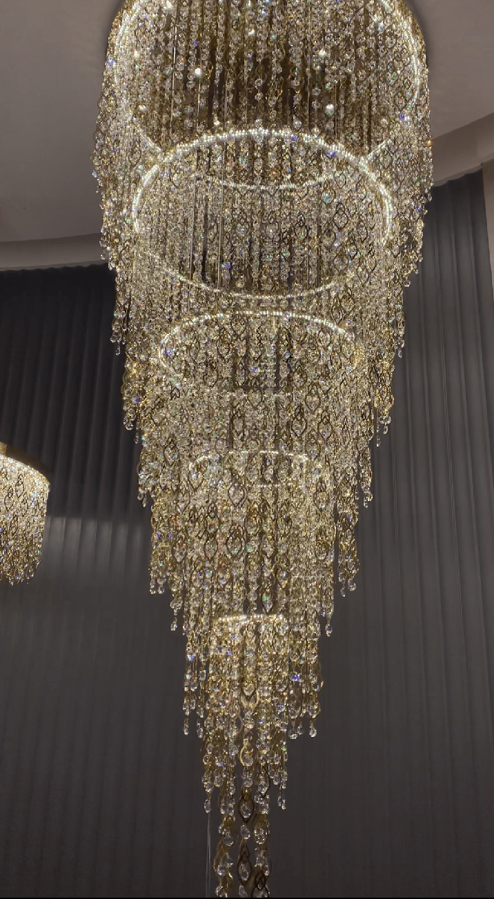 Modern Round 5 - Layer Crystal Tassel Chandelier for Villa/Staircase/Foyer/Living Room - D39.37''*H94.48''(D100cm*H240cm)/62.2kgWarm Lightgayusan