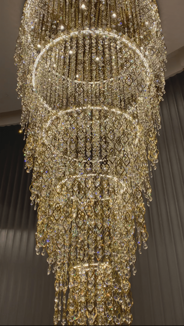 Modern Round 5 - Layer Crystal Tassel Chandelier for Villa/Staircase/Foyer/Living Room - D39.37''*H94.48''(D100cm*H240cm)/62.2kgWarm Lightgayusan