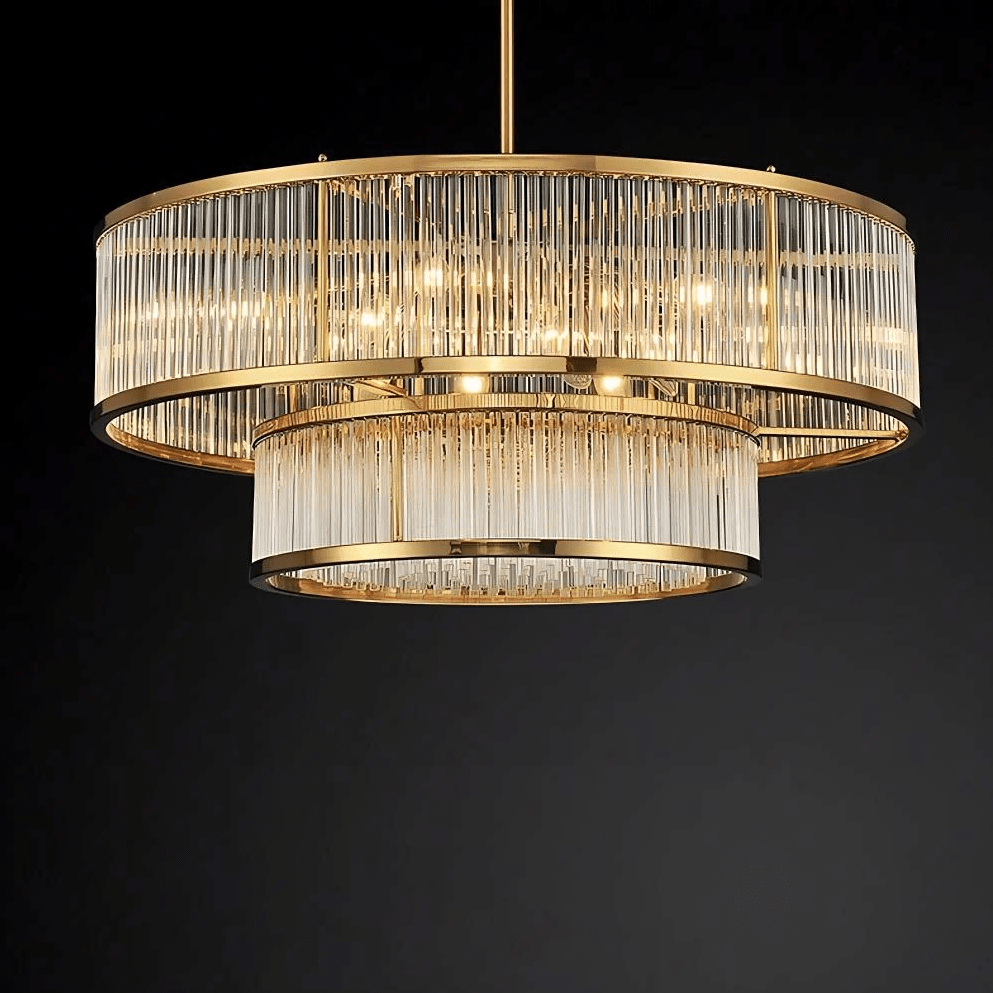 Modern Round/Rectangular Glass Rods Chandelier - Round/D31.5"*H11.8“Warm Lightgayusan