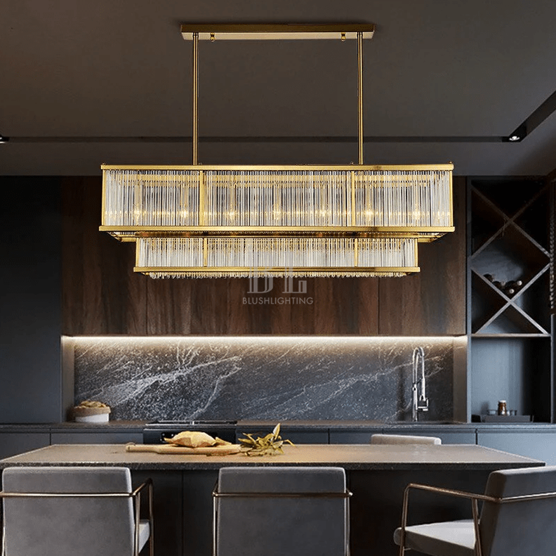 Modern Round/Rectangular Glass Rods Chandelier - Rectangular/L59.1"*H11.8"Warm Lightgayusan