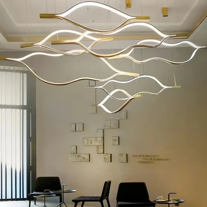 Modern Simple Brass Waving Chandelier for Living/Dining Room/Kitchen Island