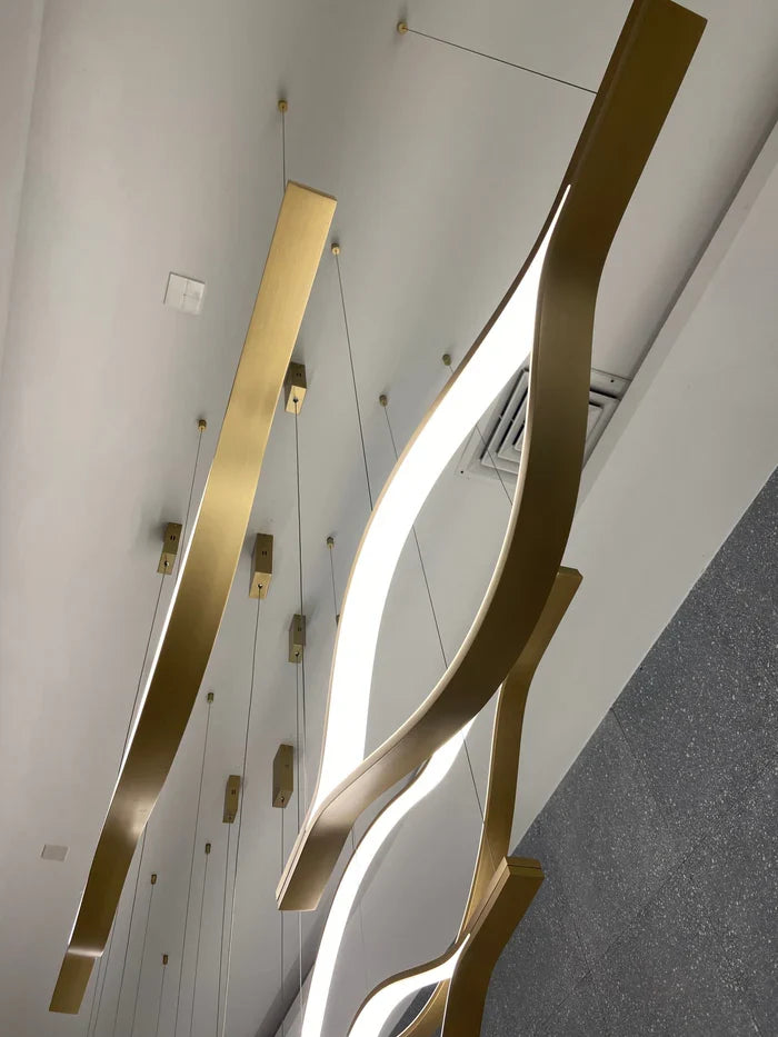 Modern Simple Brass Waving Chandelier for Living/Dining Room/Kitchen Island