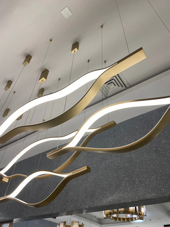 Modern Simple Brass Waving Chandelier for Living/Dining Room/Kitchen Island