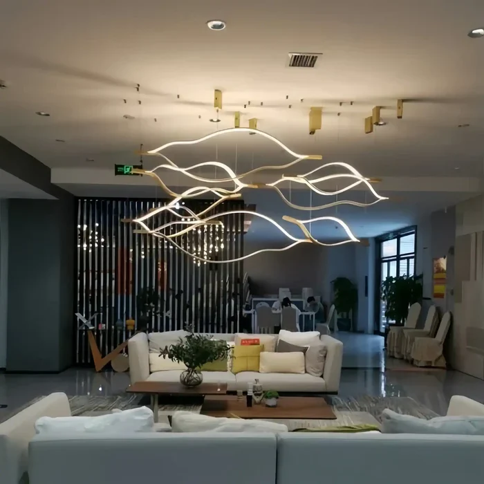 Modern Simple Brass Waving Chandelier for Living/Dining Room/Kitchen Island
