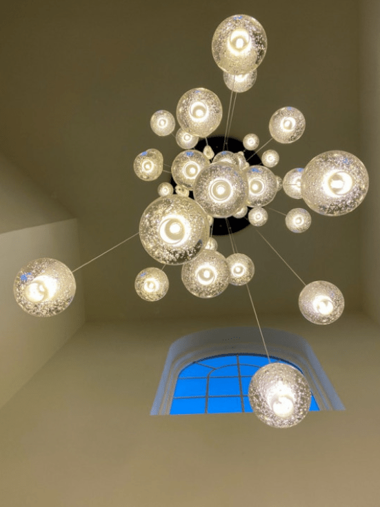 Oversized Nordic Art Round Air Bubbles Pendant Chandelier for Stairs/Spiral Staircase/Hotel Lobby - 7 Lights: D13.8"*H47.2"Warm Lightgayusan