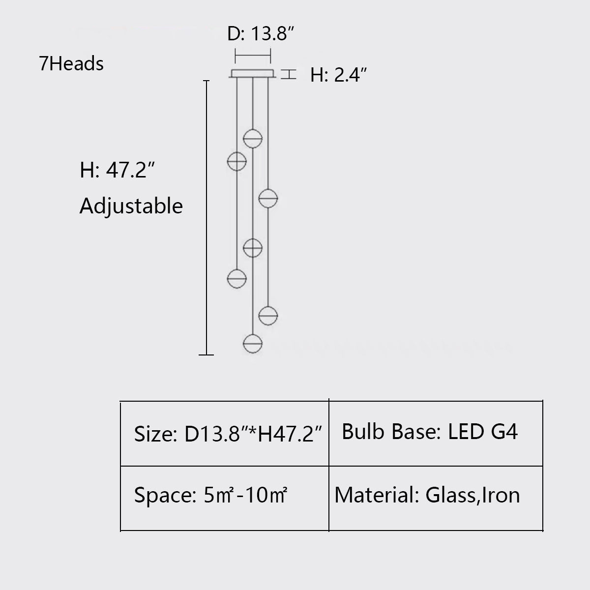 Oversized Nordic Art Round Air Bubbles Pendant Chandelier for Stairs/Spiral Staircase/Hotel Lobby - 7 Lights: D13.8"*H47.2"Warm Lightgayusan