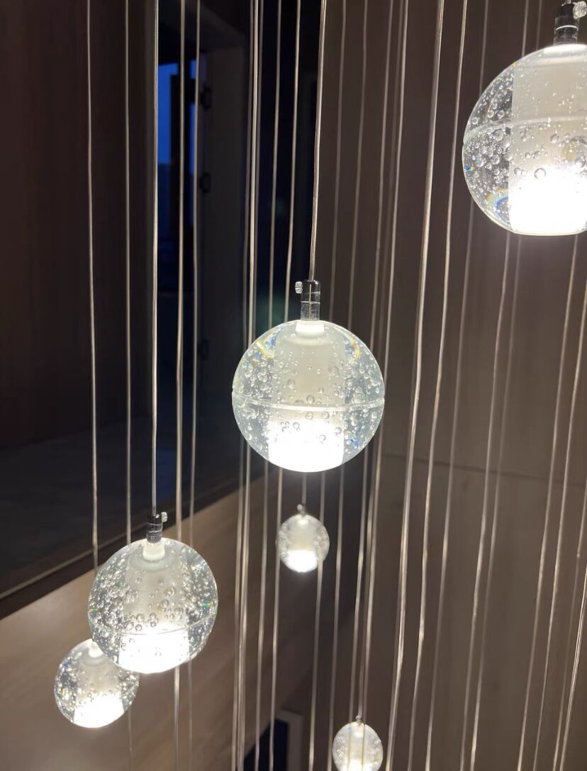 Oversized Nordic Art Round Air Bubbles Pendant Chandelier for Stairs/Spiral Staircase/Hotel Lobby - 7 Lights: D13.8"*H47.2"Warm Lightgayusan