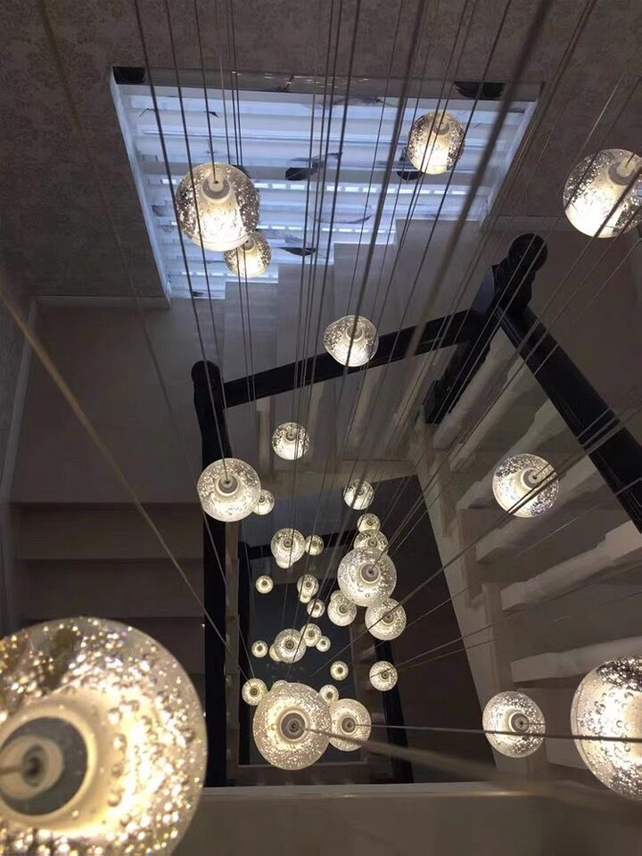 Oversized Nordic Art Round Air Bubbles Pendant Chandelier for Stairs/Spiral Staircase/Hotel Lobby - 7 Lights: D13.8"*H47.2"Warm Lightgayusan