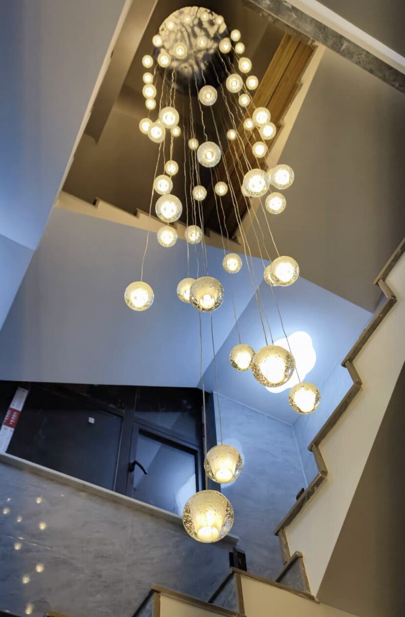 Oversized Nordic Art Round Air Bubbles Pendant Chandelier for Stairs/Spiral Staircase/Hotel Lobby - 7 Lights: D13.8"*H47.2"Warm Lightgayusan