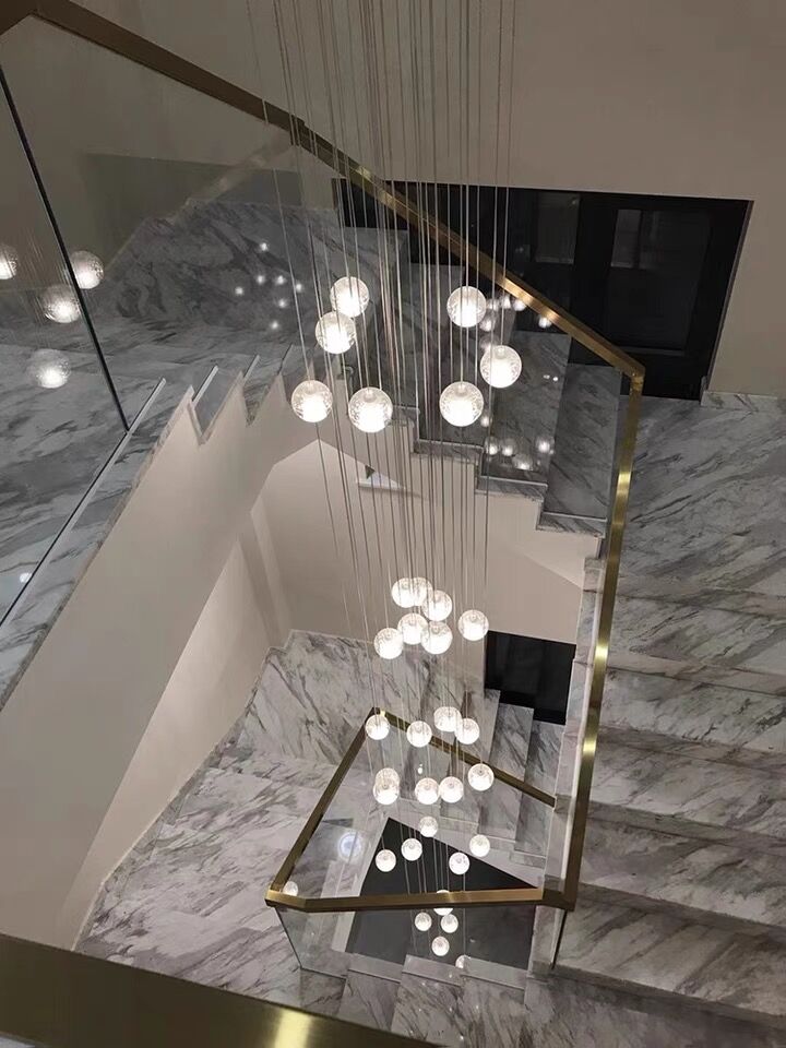 Oversized Nordic Art Round Air Bubbles Pendant Chandelier for Stairs/Spiral Staircase/Hotel Lobby - 7 Lights: D13.8"*H47.2"Warm Lightgayusan