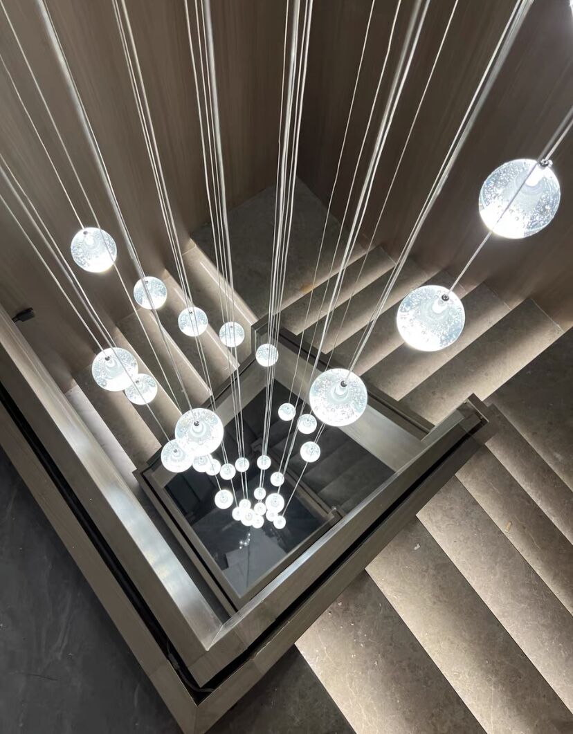 Oversized Nordic Art Round Air Bubbles Pendant Chandelier for Stairs/Spiral Staircase/Hotel Lobby - 7 Lights: D13.8"*H47.2"Warm Lightgayusan