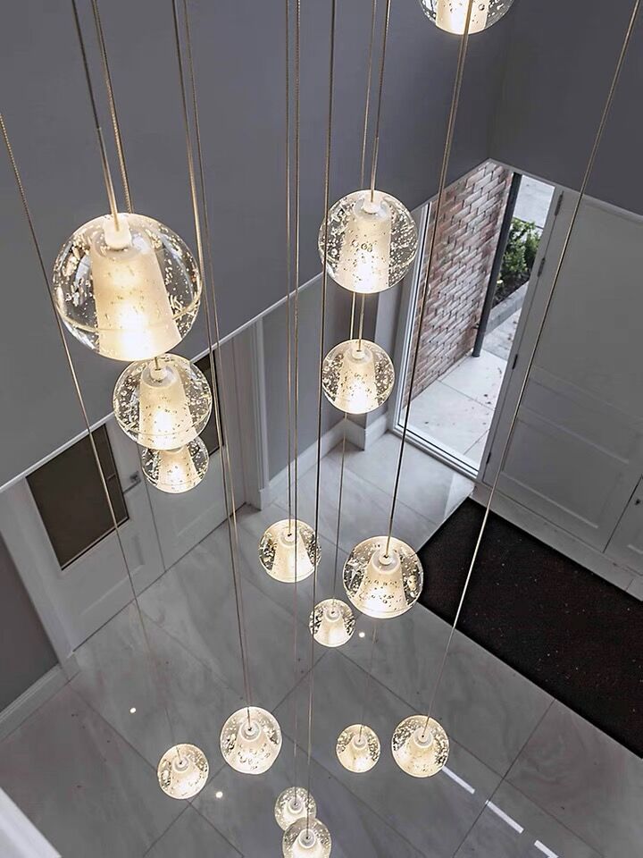 Oversized Nordic Art Round Air Bubbles Pendant Chandelier for Stairs/Spiral Staircase/Hotel Lobby - 7 Lights: D13.8"*H47.2"Warm Lightgayusan