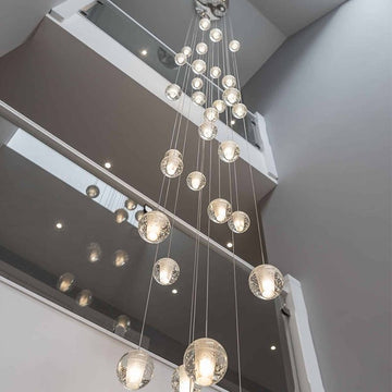 Oversized Nordic Art Round Air Bubbles Pendant Chandelier for Stairs/Spiral Staircase/Hotel Lobby - 7 Lights: D13.8"*H47.2"Warm Lightgayusan
