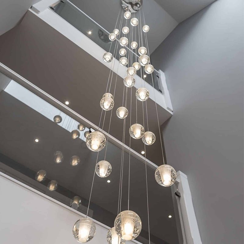 Oversized Nordic Art Round Air Bubbles Pendant Chandelier for Stairs/Spiral Staircase/Hotel Lobby - 7 Lights: D13.8"*H47.2"Warm Lightgayusan