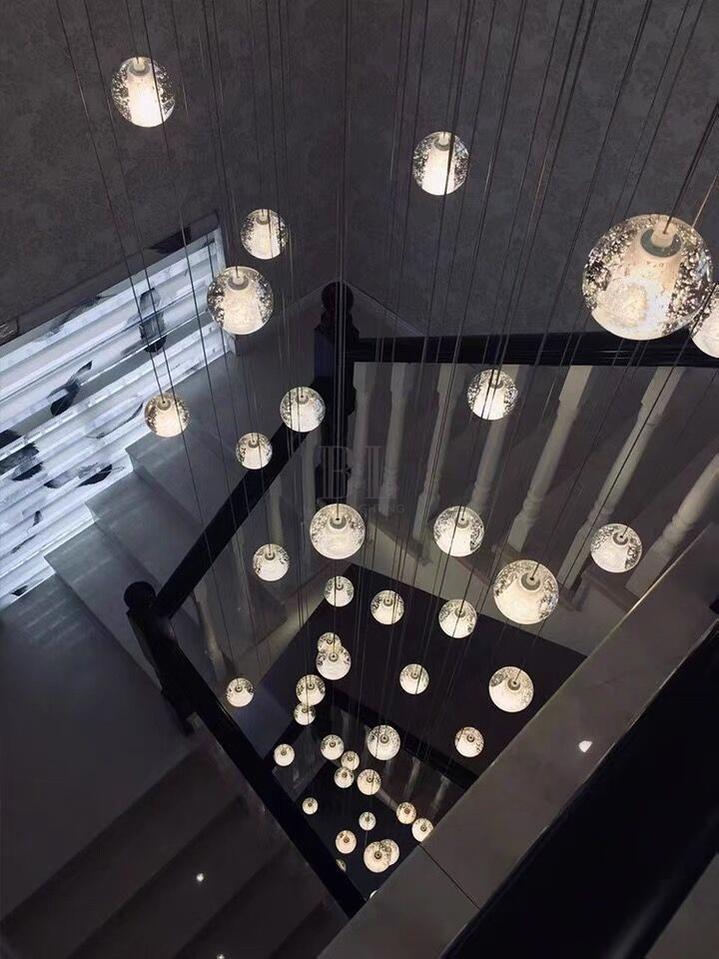 Oversized Nordic Art Round Air Bubbles Pendant Chandelier for Stairs/Spiral Staircase/Hotel Lobby - 7 Lights: D13.8"*H47.2"Warm Lightgayusan