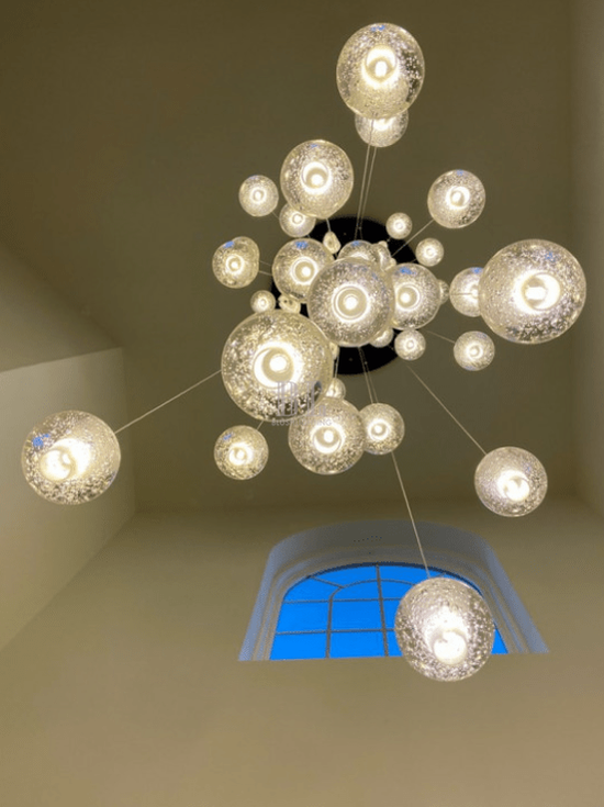 Oversized Nordic Art Round Air Bubbles Pendant Chandelier for Stairs/Spiral Staircase/Hotel Lobby - 7 Lights: D13.8"*H47.2"Warm Lightgayusan